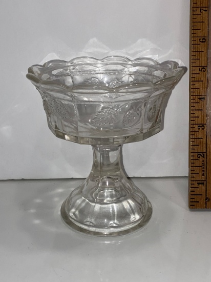 Early Pressed Glass Small Compote w/ Strawberry Design