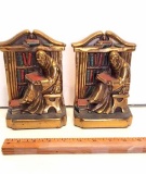 Vintage Heavy Brass Monk Book Ends with MB on the Back