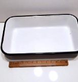 Large White Enamel Pan with Black Rim