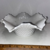 Vintage Milk Glass American Hobnail Center Bowl with Ruffled Edge