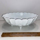 Large Footed Milk Glass Bowl with Embossed Fruit Design