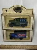 Pair of Die-Cast Replicas - RPM Motor Oil 1939 Chevy Pick-up & Atlas Tire Truck