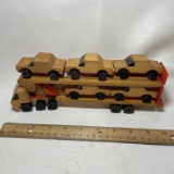 Vintage Wooden Car Carrier with 5 Cars