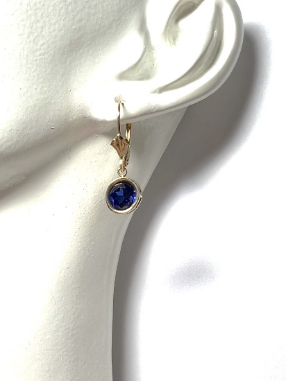 14K Gold Earrings with Round Blue Stones