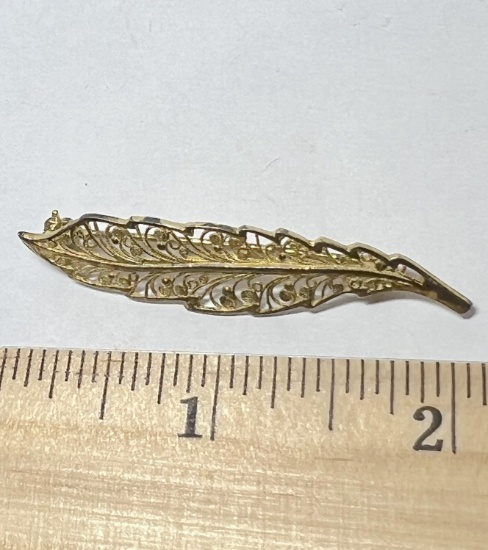 Gold Plated 800 Sterling Silver Leaf Pin