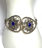 1/20 12 KT Over Sterling Floral Bracelet with Cobalt Stones