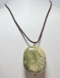 Natural Polished Green Stone with Leather Rope Necklace