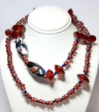 Glass Iridescent Red Beaded Necklace
