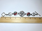 Silver Toned Lucky Brand Peace Peacock Charm Bracelet