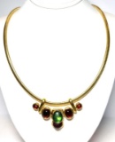 Gold Tone Necklace & Pendant with Red And Green Stones by Trifari