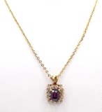 Lindenwold Gold Tone Necklace with Purple Stone Pendant & Rhinestone Earrings