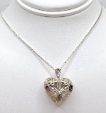 Sterling Open Filigree Puffy Heart Pendant with 18” .925 Chain