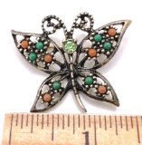 Vintage Sarah Coventry Butterfly Pin with Green and Peach Stones