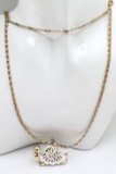 Gold Tone Double Strand Necklace with Turtle Pendant
