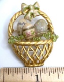 Pretty Gold Tone Egg Basket with Green Beads