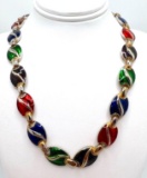 Gold and Silver Tone Necklace with Multi-Colored Enamel