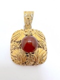 Beautiful Gold Tone Over Sterling Pendant with Orange Center Stone
