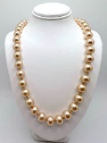 Pretty Gold Tone Faux Pearl Necklace with Large Clasp