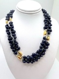 Long 2 Strand Navy and Gold Beaded Necklace
