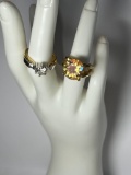 Gold Toned Signed Rings with Rhinestones
