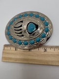 Silver Tone Belt Buckle with Turquoise Colored Stones