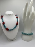 Matching Natural Stone Necklace and Bracelet Set