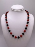 Red and Black Glass Beaded Necklace with 14 KT Gold Connectors and Clasp