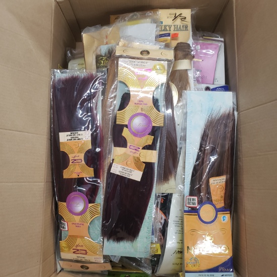Box Lot Of Hair Pieces In Various Brands, Colors, Styles, And Lengths