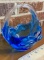 Vintage Cobalt Blue Art Glass Basket