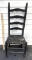 Vintage Black Painted Wooden Ladder Back Chair with Rush Seat