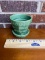 Vintage McCoy Pottery Green Basket Weave Flower Pot Planter with Attached Saucer