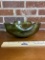 Vintage Green Glass Candy Bowl with Wavy Edge