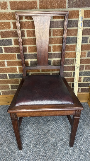 Vintage Wooden Desk Chair with Leather Upholstery