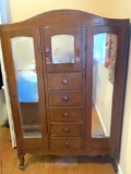 Vintage Armoire with 5 Drawers, 3 Storage Compartments, with Working Key