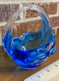 Vintage Cobalt Blue Art Glass Basket