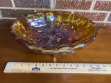 Vintage Indiana Amber Carnival Glass Large Oval Footed Fruit Bowl