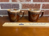 Pair of Vintage McCoy Pottery Coffee Mugs Brown Dripped Glazed Stoneware