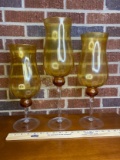 Set of 3 Vintage Home Essentials Long Steamed Amber Goblet Candle Holders