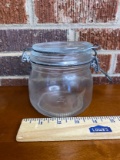 Vintage Arc France Half-Liter Glass Jar Canister with Metal Hinge Lid