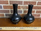 Lot of 2 Matching Porcelain with Black Glaze Finish Vases