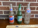 Lot of 3 Vintage Pepsi and Mountain Dew Glass Bottles