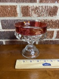 Vintage Indiana Glass Cranberry Rimmed Thumbprint Compote Dish