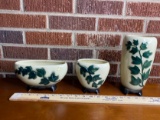 Lot of 3 Vintage Ceramic Footed Royal Copley Ivy Leaf Vases & Planters