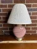 Retro Pink Glass Lamp with Brass Finish Base
