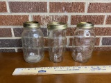 Lot of 3 Vintage Ball and Golden Harvest Quart Glass Mason Jars with Lids