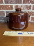 Vintage Brown Glazed Bean Pot with Lid