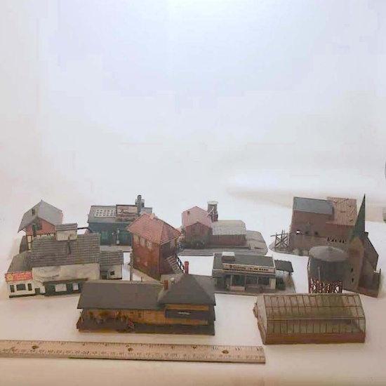 Box Lot of Hobby Model Railroad Village Pieces