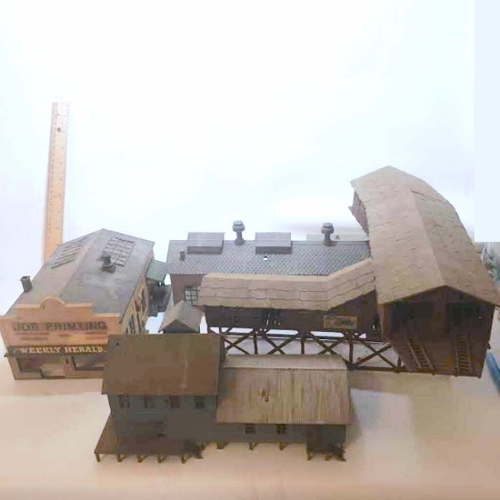 Box Lot of Hobby Model Railroad Village Pieces