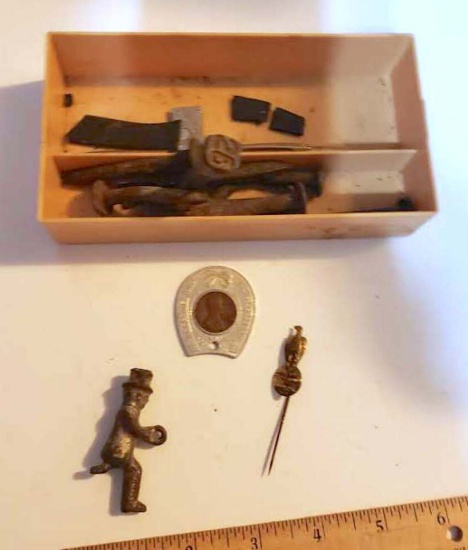 Small Lot of Vintage Items including Antique Case Lapel Pin