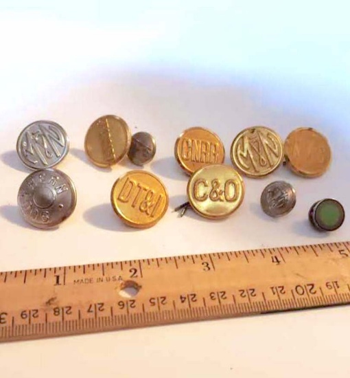 Vintage Railroad Buttons in Saddle Soap Tin